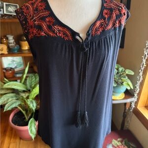 W5 Black Top with Red Embroidery